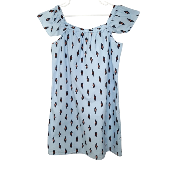 J Crew Off The Shoulder Dress Ikat Print Cotton Poplin Coastal Womens Size XL - Picture 2 of 9